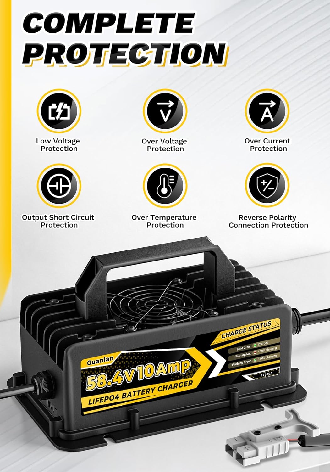 58,4V 10A LiFePO4 Lithium Batterie Ladegerät für 48V(51,2V) Lithium Eisenphosphat, Ladegerät für Lit