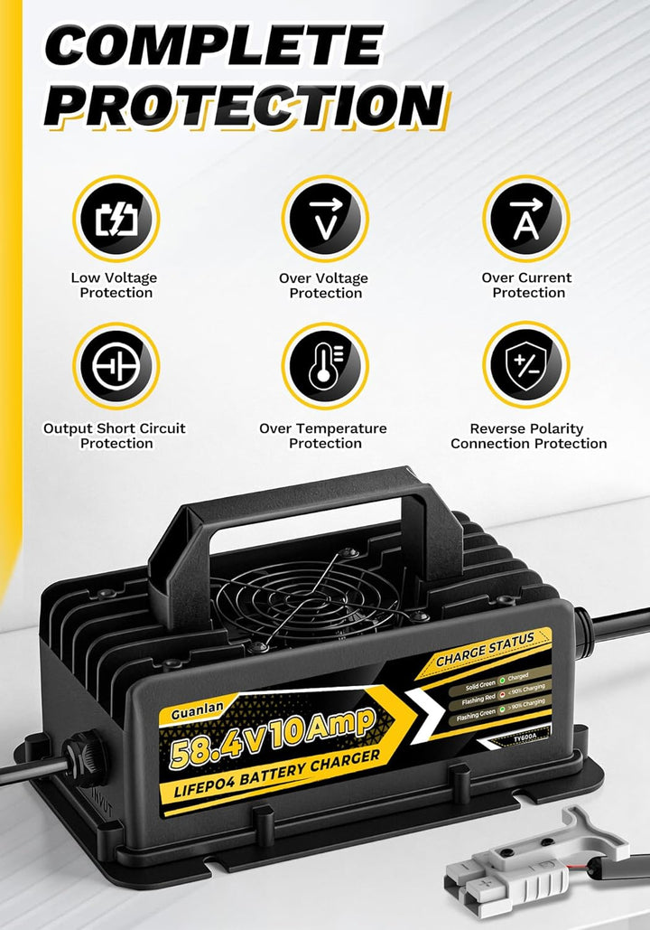 58,4V 10A LiFePO4 Lithium Batterie Ladegerät für 48V(51,2V) Lithium Eisenphosphat, Ladegerät für Lit