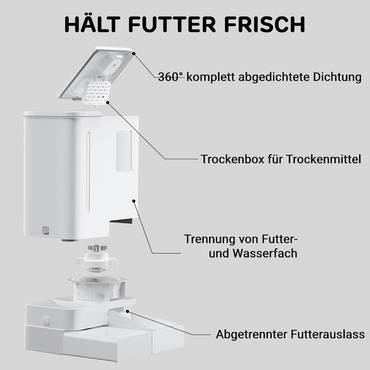 iPettie FW54 5G/2.4GHz WLAN Automatischer Futter- und Wasserspender 2-in-1 für Haustiere, 8.8L Gross