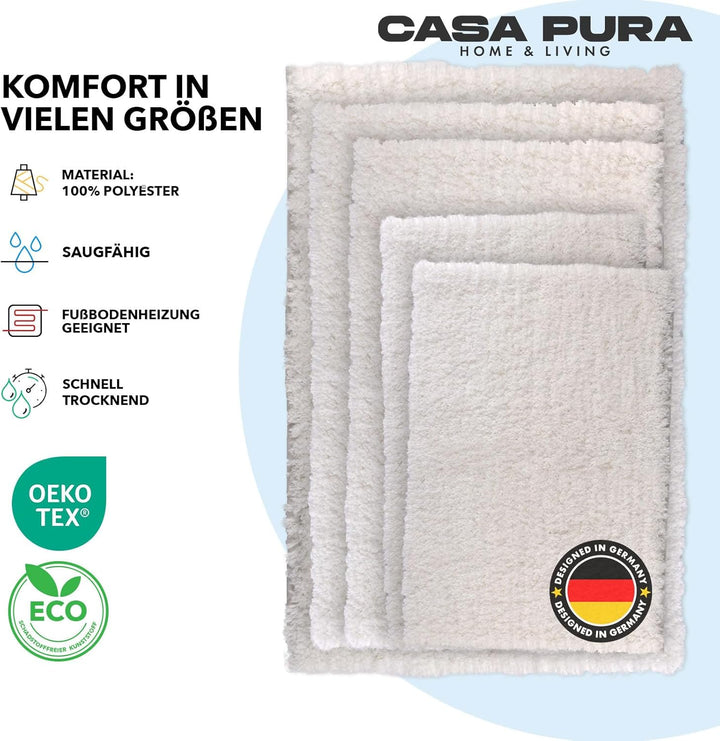 casa pura Badematte weiss weicher, Flauschiger Badezimmerteppich in Shaggy Optik, Badvorleger rutsch
