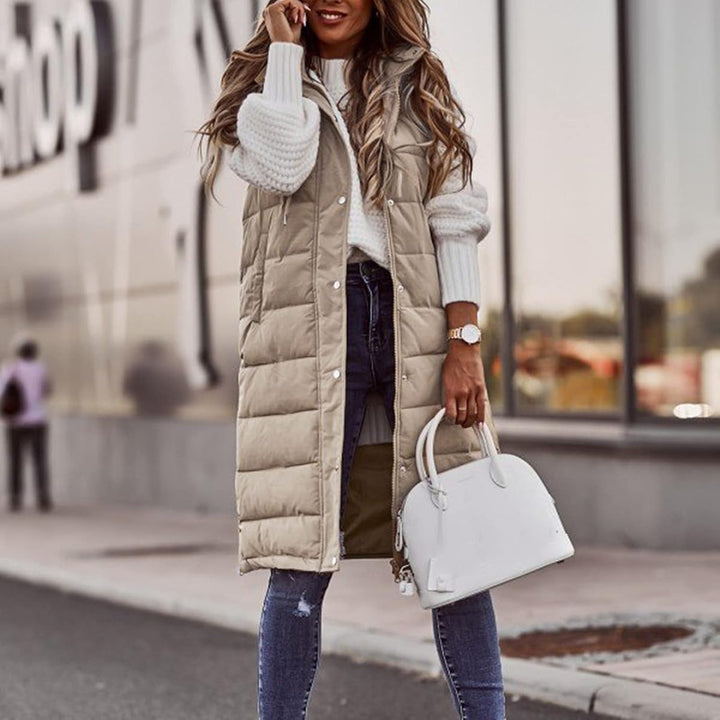 Duohropke Steppweste Damen Lang mit Kapuze Elegant Übergangsjacke Damenwesten Longweste Steppjacke P