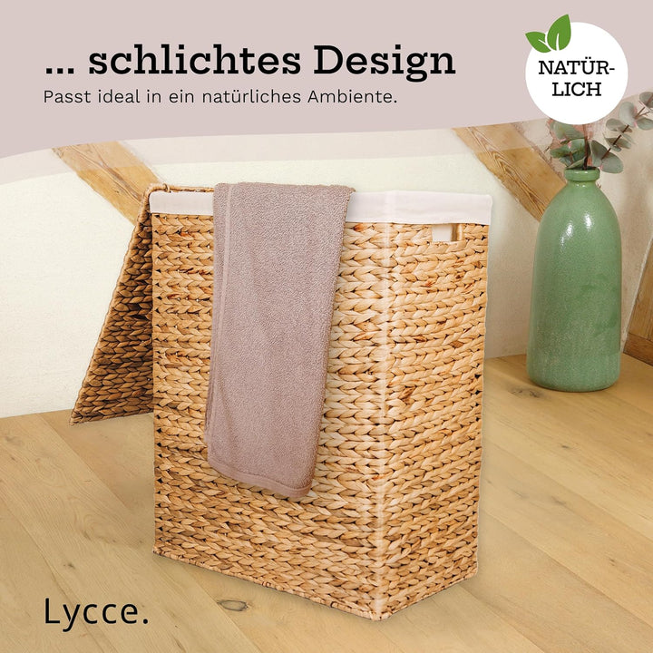 Lycce Wäschekorb mit Deckel 80L Nischenwäschekorb Wasserhyazinthe (Gr. 3) Grösse 3, Grösse 3