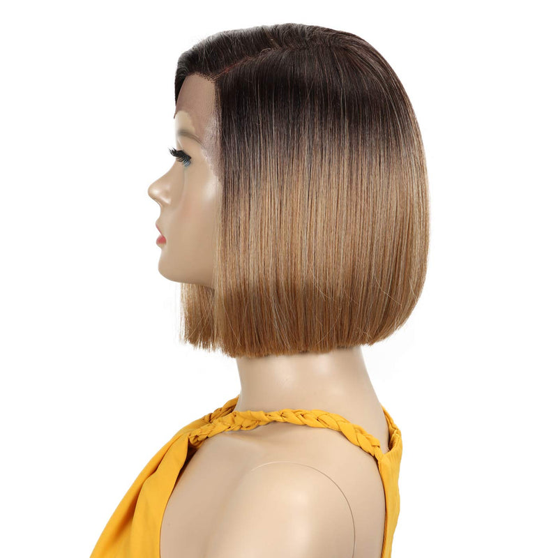 Début Lace Front Perücke für schwarze Damen Bob Perücke für weisse Damen Kunsthaar 24 cm 120g Braun