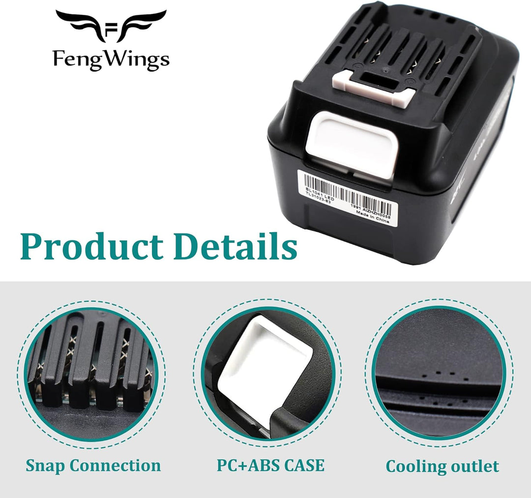 FengWings® BL1041B 4.0Ah Ersatz für Makita Akku 12V BL1016 BL1015 BL1021B BL1040, Mit Ladegerät DC10