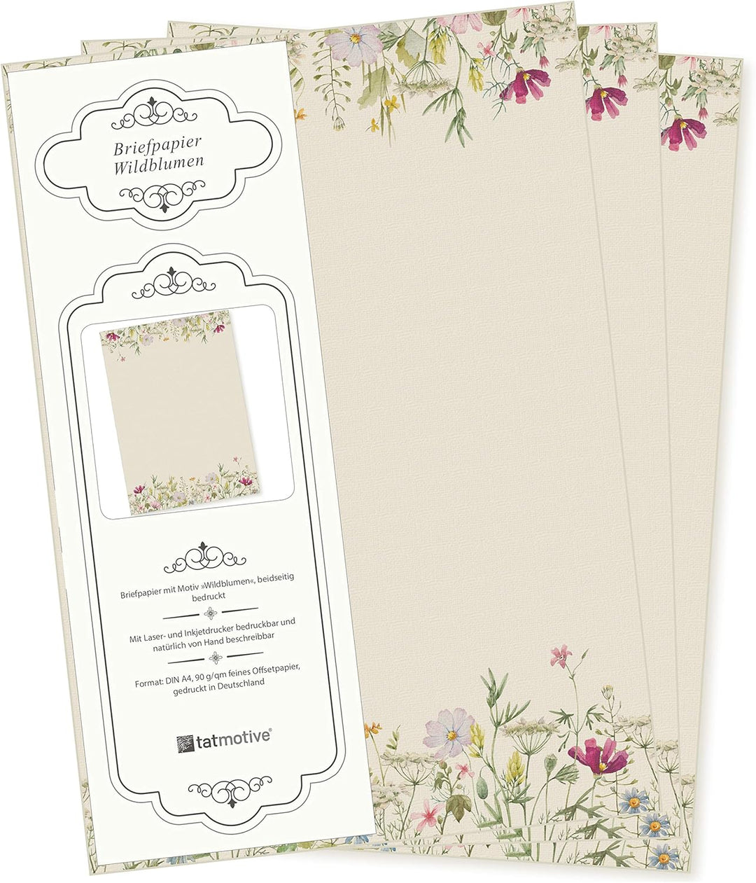 Wildblumen Briefpapier 250 Blatt Papier DIN A4 beidseitig floral Natur nachhaltig für Frauen Schreib