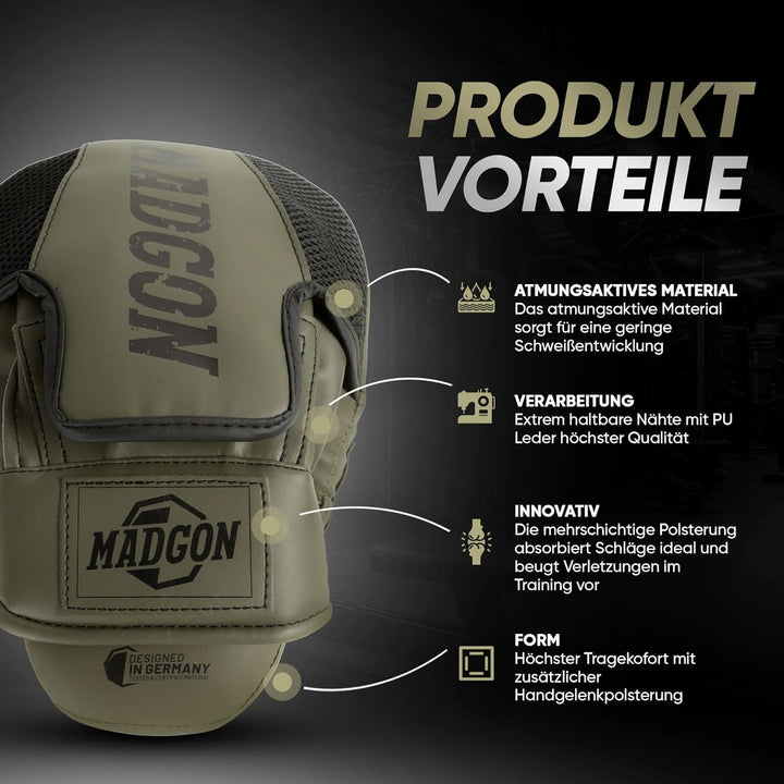 MADGON Premium Pratzen für optimale Schlagdämpfung, 1 Paar Boxpratzen für Boxen, Kampfsport, MMA, Ki