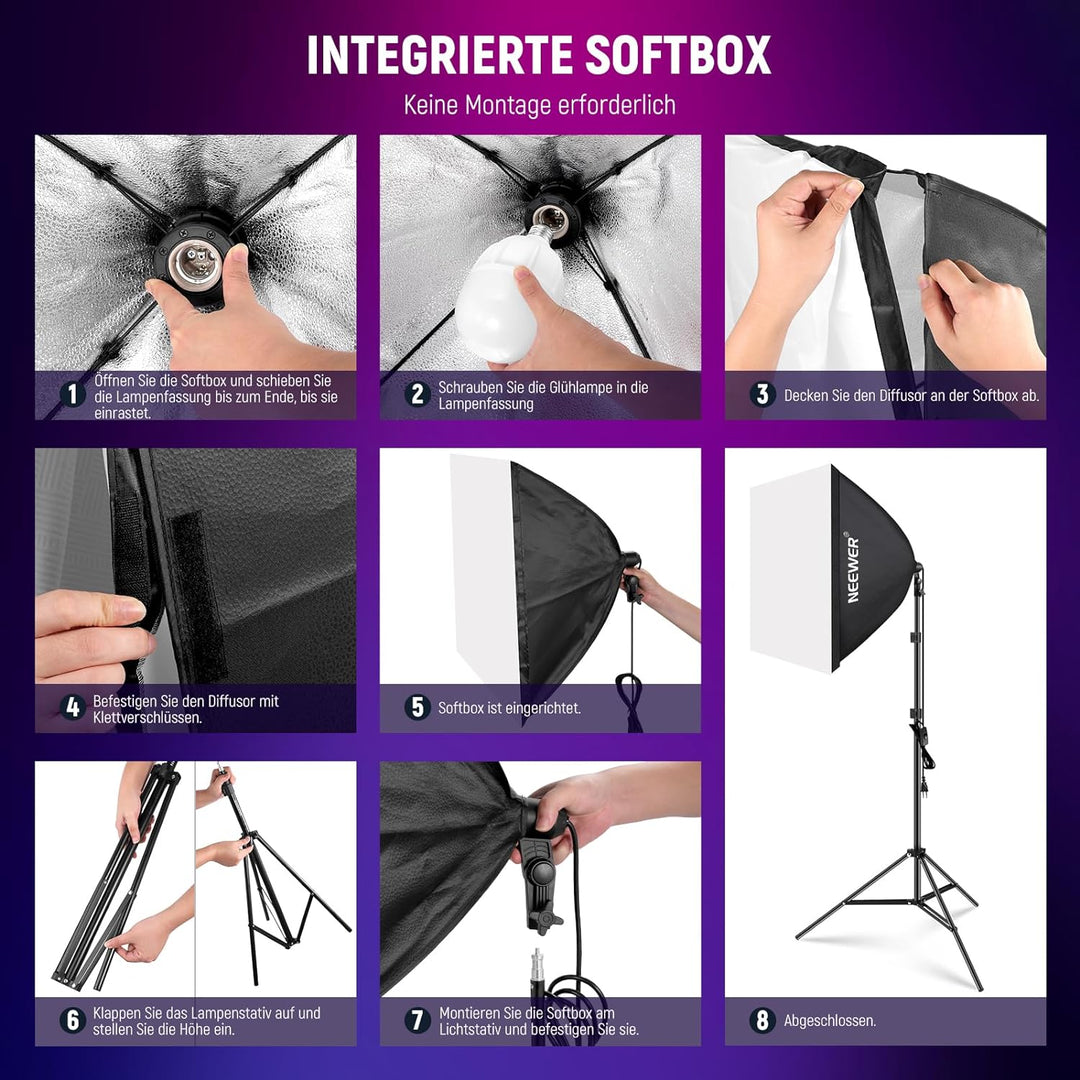 NEEWER RGB Softbox Beleuchtungsset mit App Steuerung und 9 Effektmodi, 2er Pack 24W CE/UKCA zertifiz