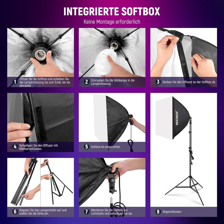 NEEWER RGB Softbox Beleuchtungsset mit App Steuerung und 9 Effektmodi, 2er Pack 24W CE/UKCA zertifiz