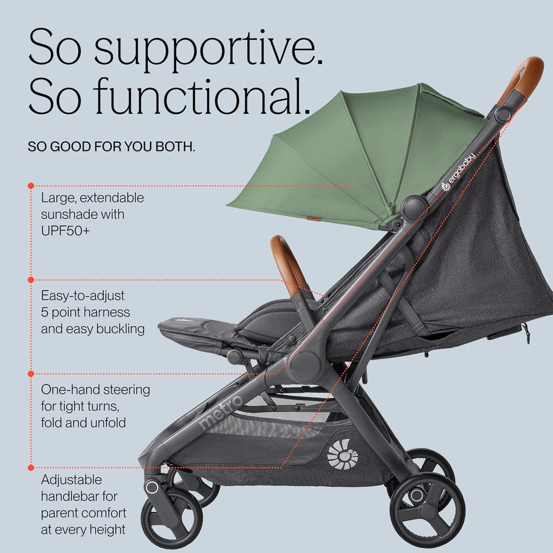 Ergobaby Metro3 Deluxe Kinderwagen Buggy mit Liegefunktion, Baby-Buggy ab Geburt bis 22kg (0-4 Jahre