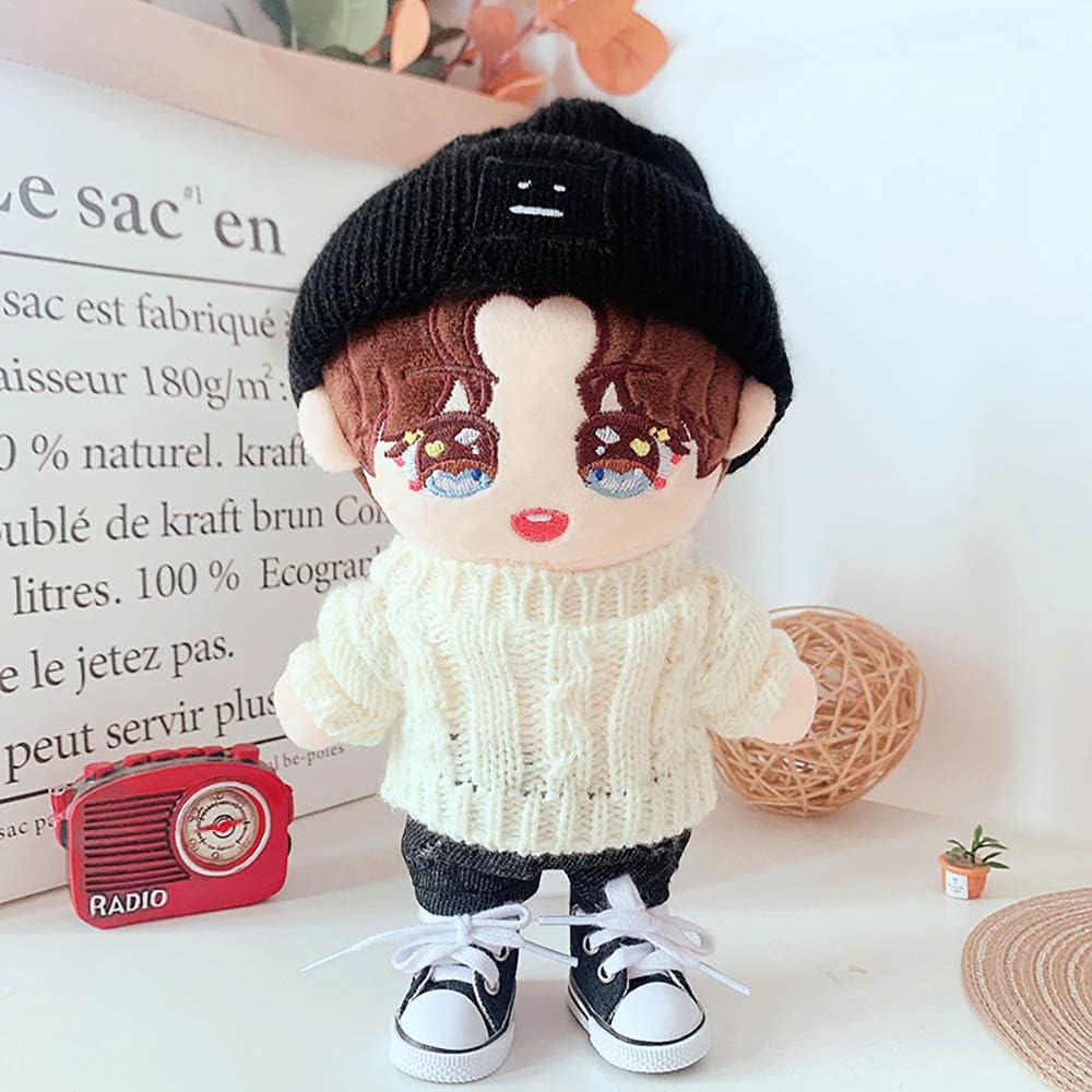 niannyyhouse 20cm Plüsch Puppe Kleidung Quadrat Gesicht Hut Pullover Jeans 8in Stuffed Doll Dressup