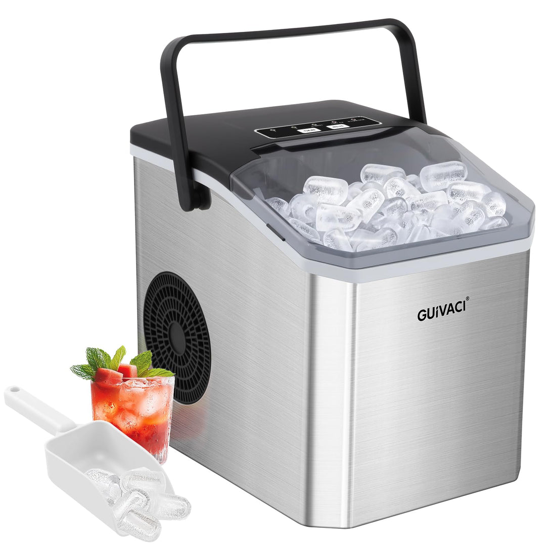 Eiswürfelmaschine mit Selbstreinigung – 9 Würfel in 6 Min, 12 kg/24h, 2 Grössen, tragbar mit Griff,