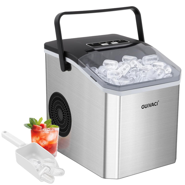 Eiswürfelmaschine mit Selbstreinigung – 9 Würfel in 6 Min, 12 kg/24h, 2 Grössen, tragbar mit Griff,