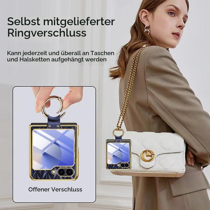 Miimall Lederhülle Kompatibel mit Samsung Galaxy Z Flip 6/Flip7 FE Hülle mit Kameraschutz+Ring Ständ