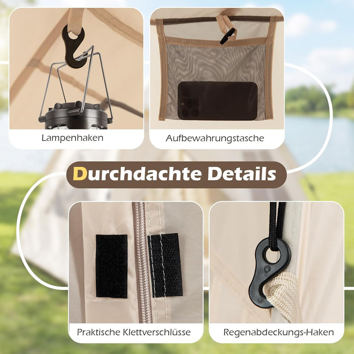 COSTWAY Pop Up Zelt 4 Personen, Wurfzelt mit 2 Meshtüren &amp; 4 Netzfenster, Campingzelt Wasserfest mit