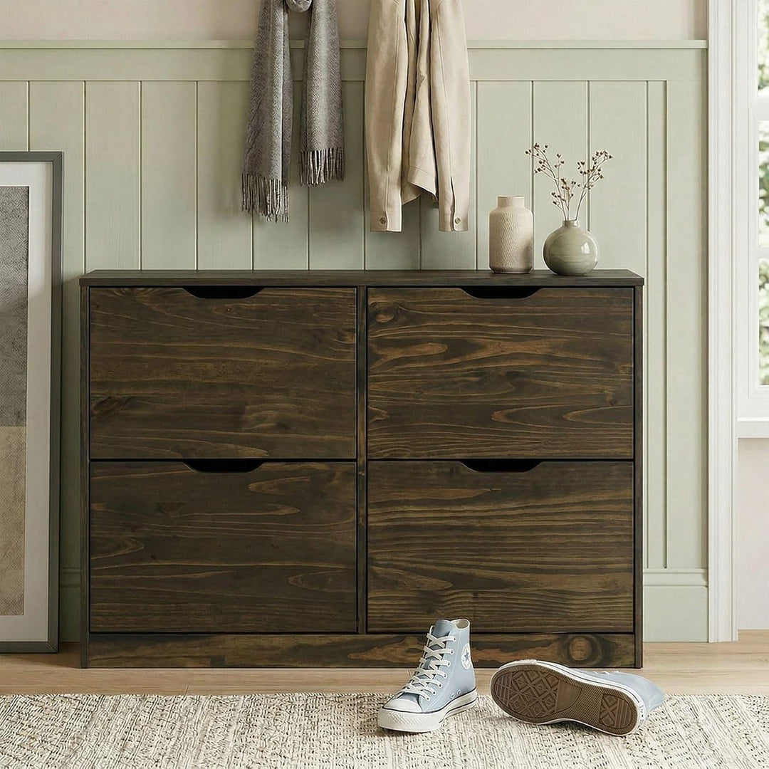 IDIMEX Schuhschrank Basil, schöner Schuhkipper mit 4 Klappen, praktische Schuhkommode aus Kiefer in