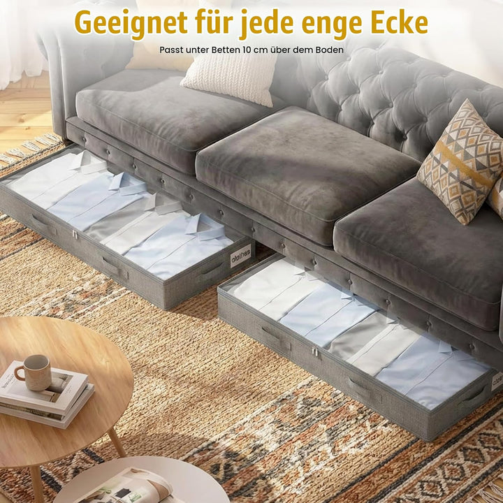 2 Stück Unterbett Aufbewahrungsbox,50L Unterbettkommode,10 cm hoch grosse Box mit Reissverschluss fa
