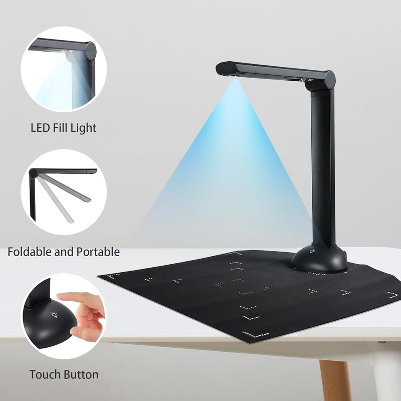 Bisofice H6 Dokumentkamera 16MP Dokumentenscanner A3 A4 Grösse, Tragbarer Buchscanner Unterstützung