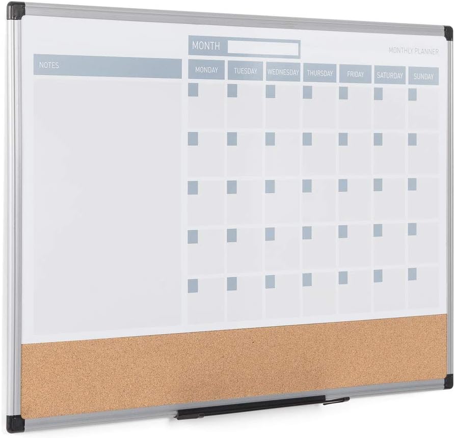 Bi-Office Dry-Erase Monatsplaner 3in1, Kunststoffrahmen, 90 x 60 cm