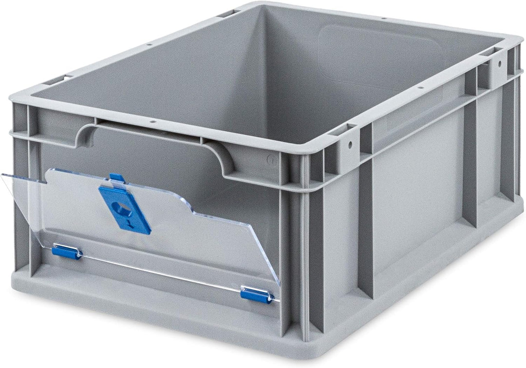 aidB Eurobox NextGen Insight Cover blau, 400x300x170 mm, Cover niedrig, robuste Regalbox mit Entnahm