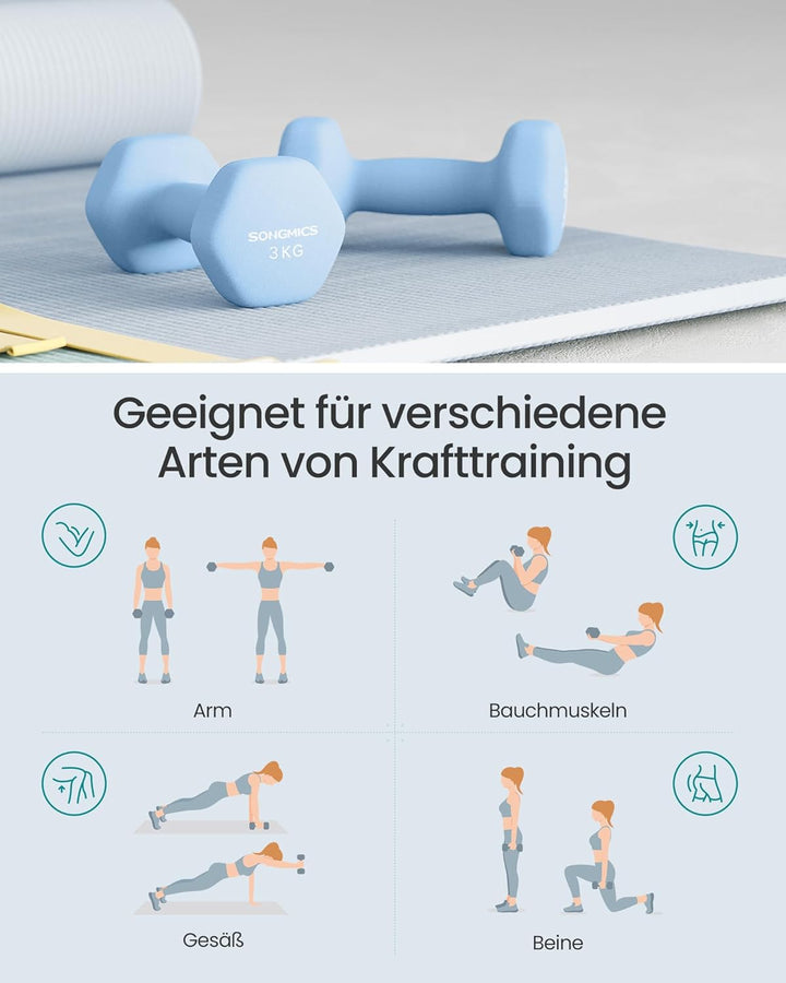 SONGMICS 2 Stück Hexagon Hanteln mit Neoprenbeschichtung für Krafttraining, Fitness, Zuhause 2 x 3 k