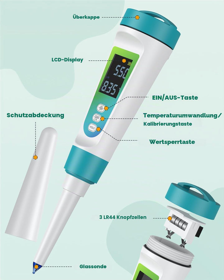 Pawfly Digitales pH-Messgerät für Lebensmittel mit hoher Genauigkeit zur Messung von Sauerteig Brot