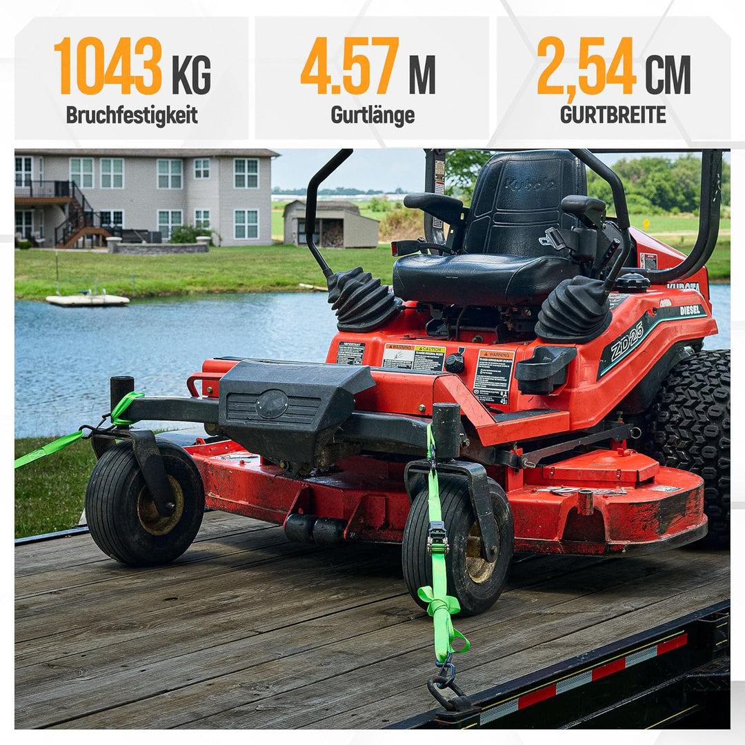FORTEM Spanngurte, 1043 kg Bruchfestigkeit, 4 x 4,57 m Spanngurte mit Ratsche - 4 Weiche Zurrschlauf
