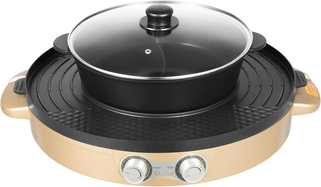 Elektrischer Hot Pot 2200W, 2 in 1 BBQ Grillplatte mit Antihaftbeschichtung, Tragbare Tischgrill Hot