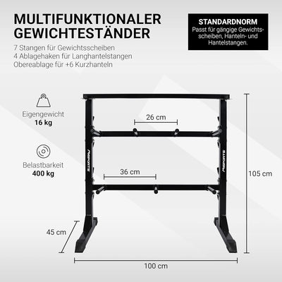 Hantelablage Premium Hantelständer Kurzhantelablage aus Stahl bis 400 kg belastbar - Langhantelablag