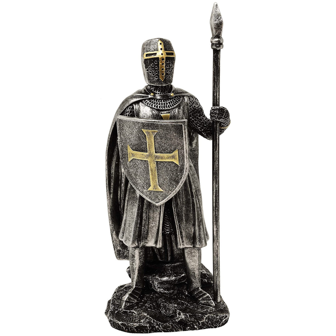 MystiCalls Kreuzritter Silber-bronzefarben mit Speer - Ritter, Ritter Figur, Templer