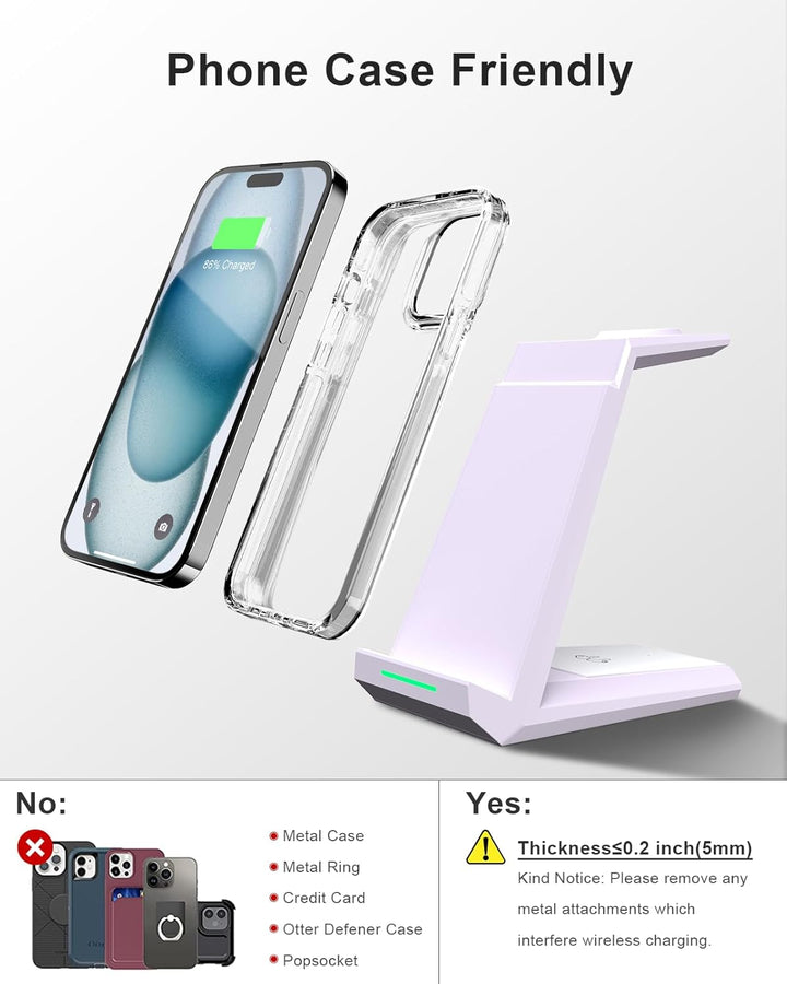 3 in 1 Induktive Ladestation Apple Watch und iPhone, Kabelloses Ladegerät für iPhone 17/16/15/14/13/
