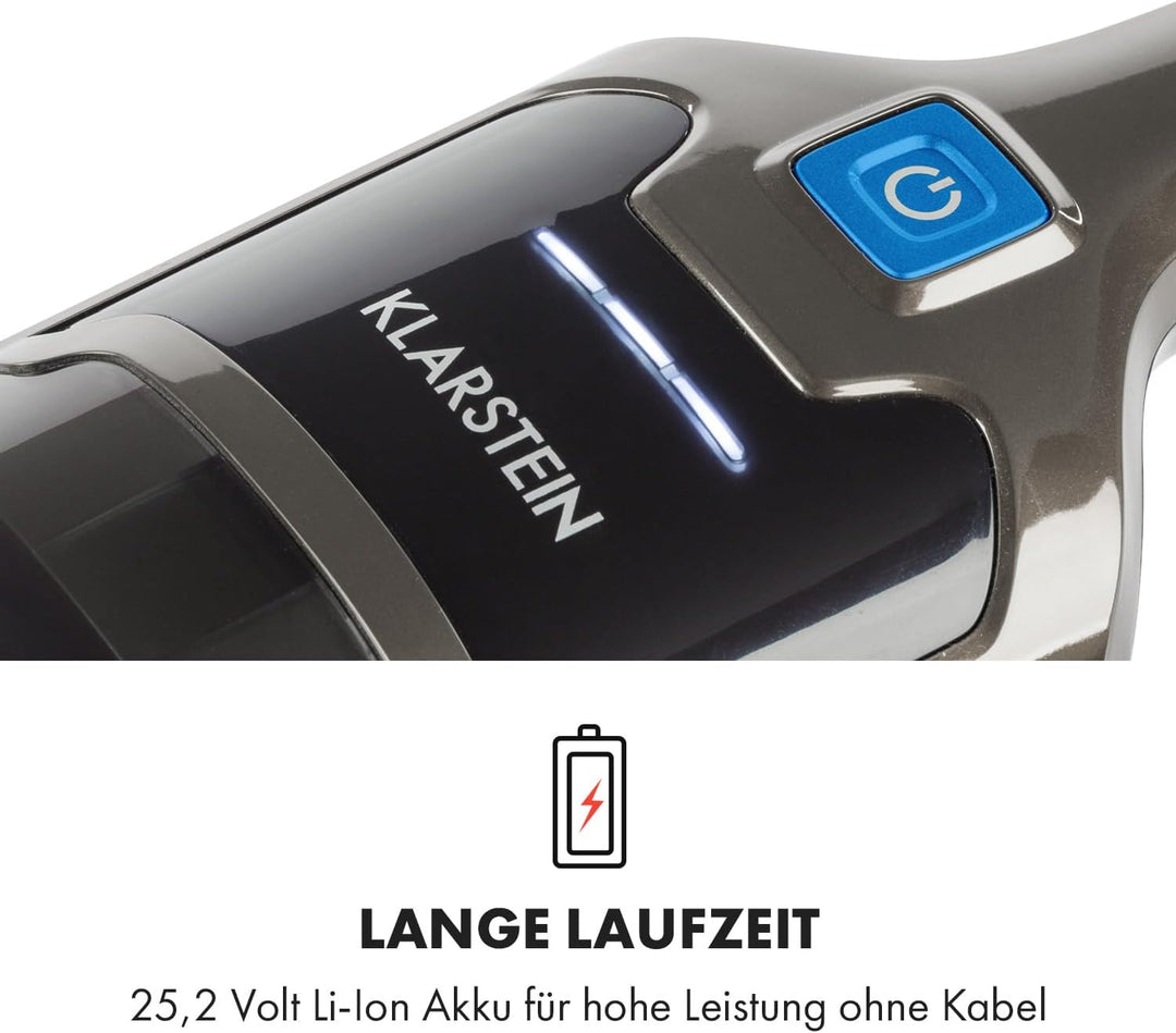 Klarstein TurboHybrid Zyklon Staubsauger, Akku Staubsauger, Staubsauger Kabellos für 50min Betriebsd