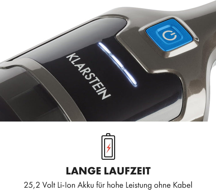 Klarstein TurboHybrid Zyklon Staubsauger, Akku Staubsauger, Staubsauger Kabellos für 50min Betriebsd