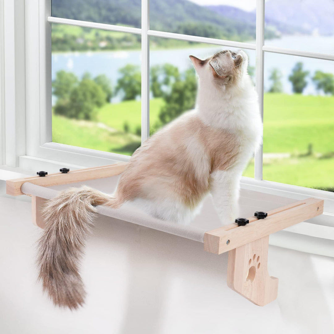 Katzenfenstersitz, Katzenbett Hängematte Holz Verstellbare Sitzstange für Katzenfenster Abnehmbares