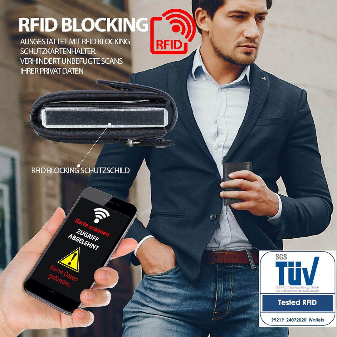 Manufaktur Nikita® Kreditkartenetui Echtleder | Geldbörse mit RFID-Schutz | Wallet für 10 Karten | f