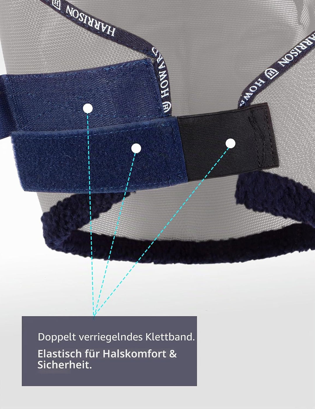 Harrison Howard Fliegenmaske aus Netzstoff, UV-Schutz, mit Fleece-gepolstertem Rand, Grau, Grösse L
