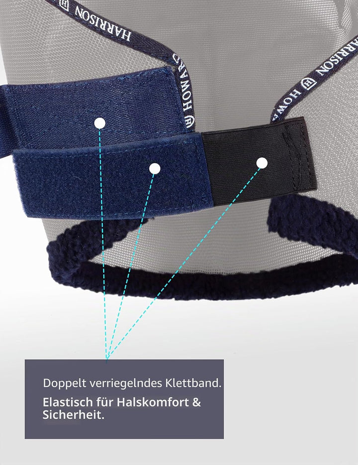 Harrison Howard Fliegenmaske aus Netzstoff, UV-Schutz, mit Fleece-gepolstertem Rand, Grau, Grösse L