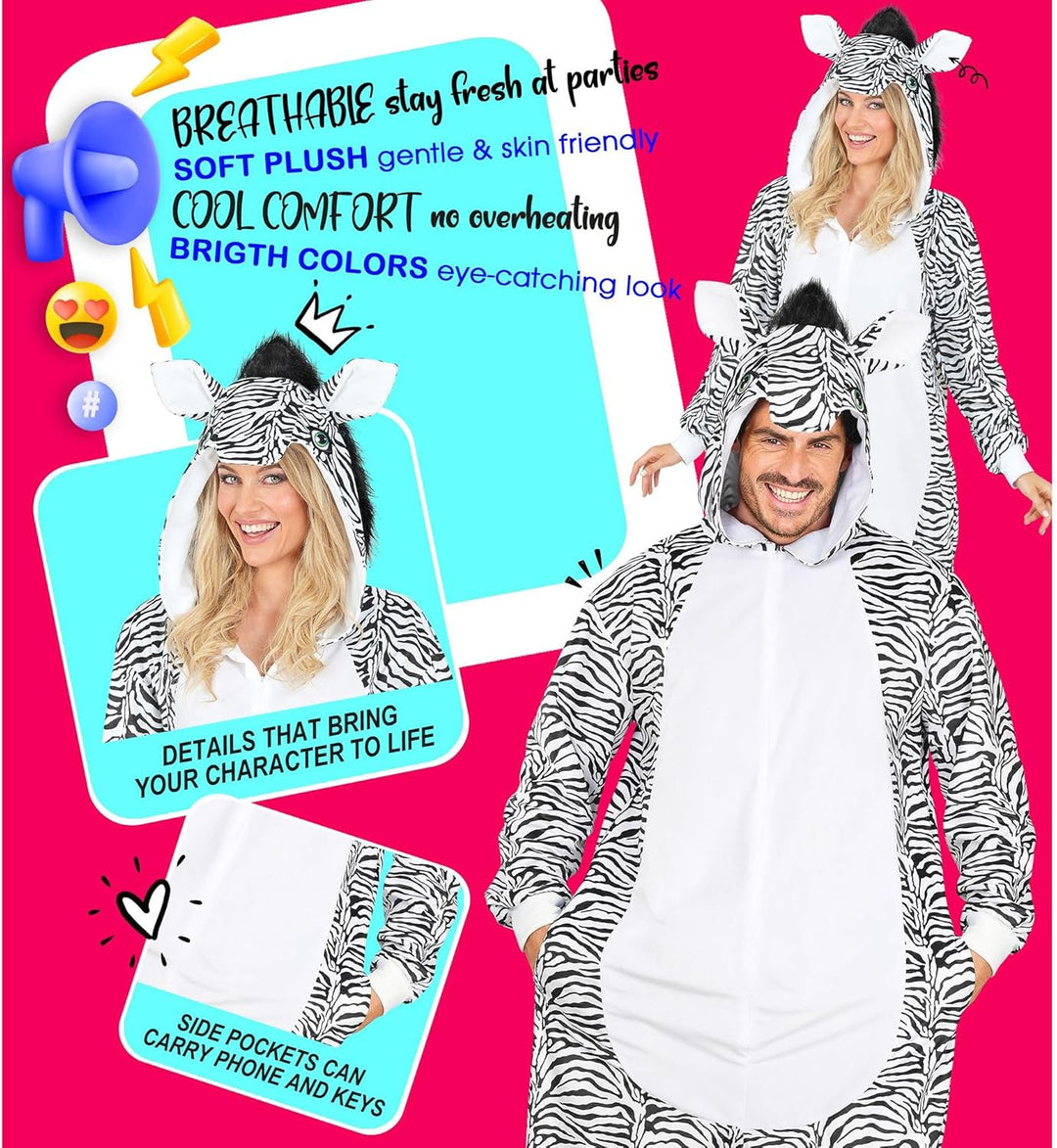 W WIDMANN MILANO Party Fashion - Tier Overall für Erwachsene, weicher Plüsch Jumpsuit mit Kapuze, Ti