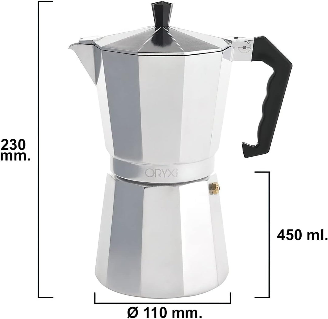 ORYX Espressokocher aus Aluminium 9 Tazas (450ml), 5056013, Silber, 9 Tazas (450ml)