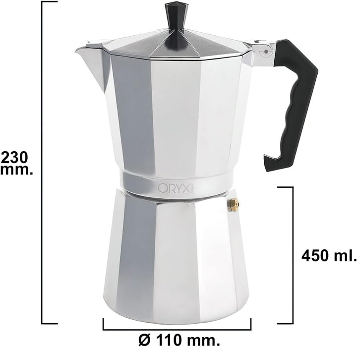 ORYX Espressokocher aus Aluminium 9 Tazas (450ml), 5056013, Silber, 9 Tazas (450ml)