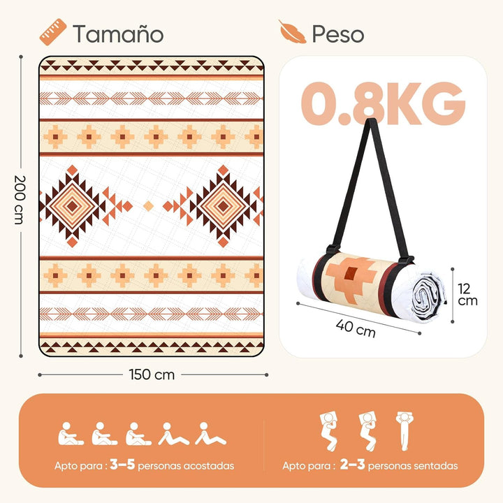 Sekey Boho Picknickdecke Wasserdicht 150x200 cm, Stranddecke Sandfrei | Gepolstert, Dreischichtige S