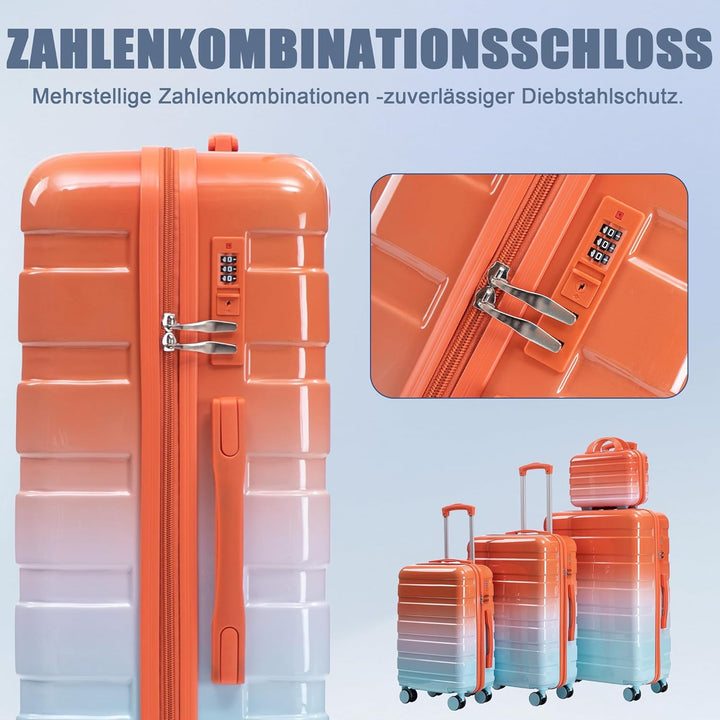 Hartschalen-Koffer Trolley Handgepäck Rollkoffer, Reisekoffer Set mit 4 Rollen, 4er Gepäckset, Blau