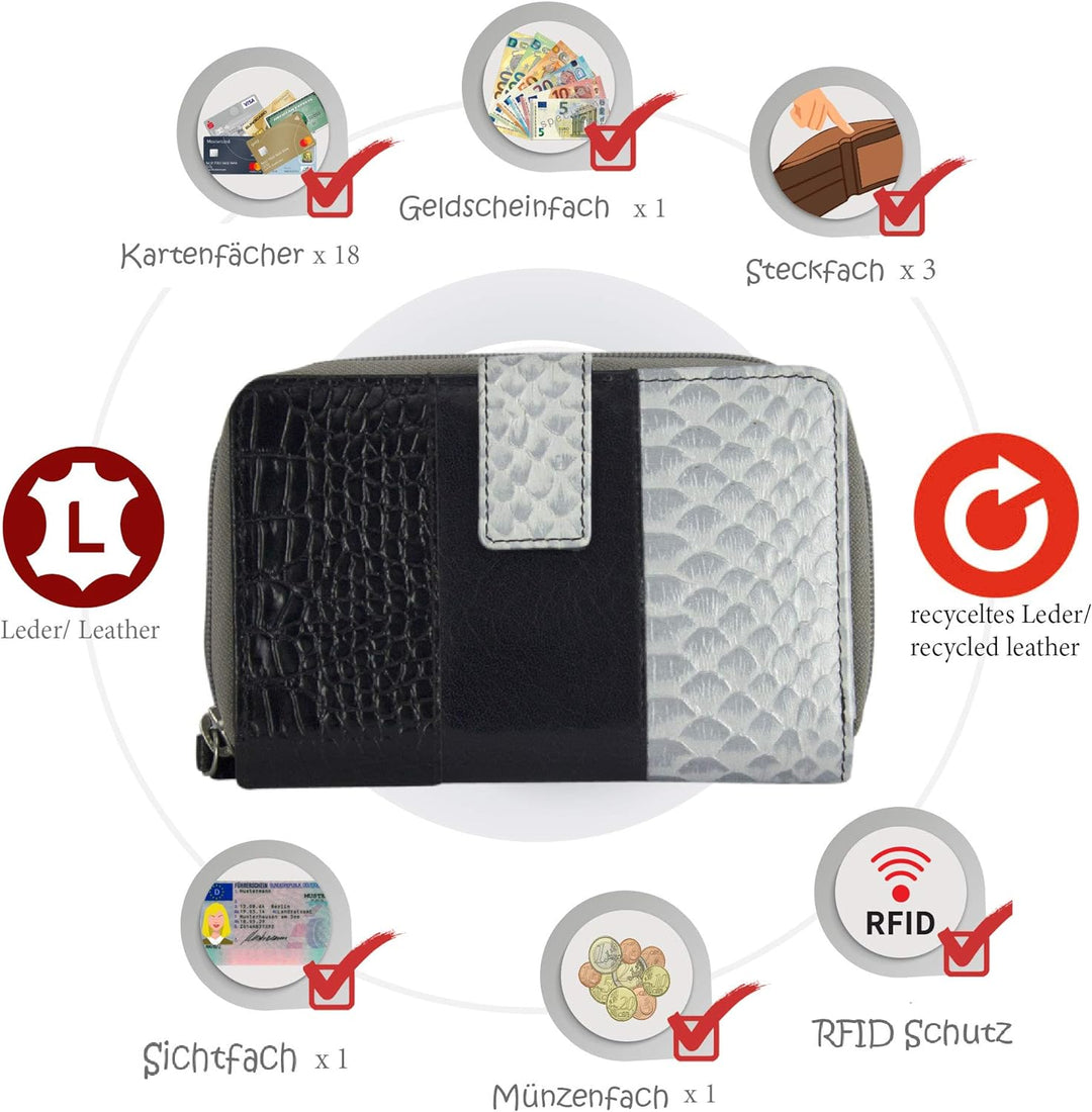 Sunsa Geldbörse. Damen Geldbeutel mit RFID Schutz. Leder Portemonnaie. Grosser Brieftasche mit viele