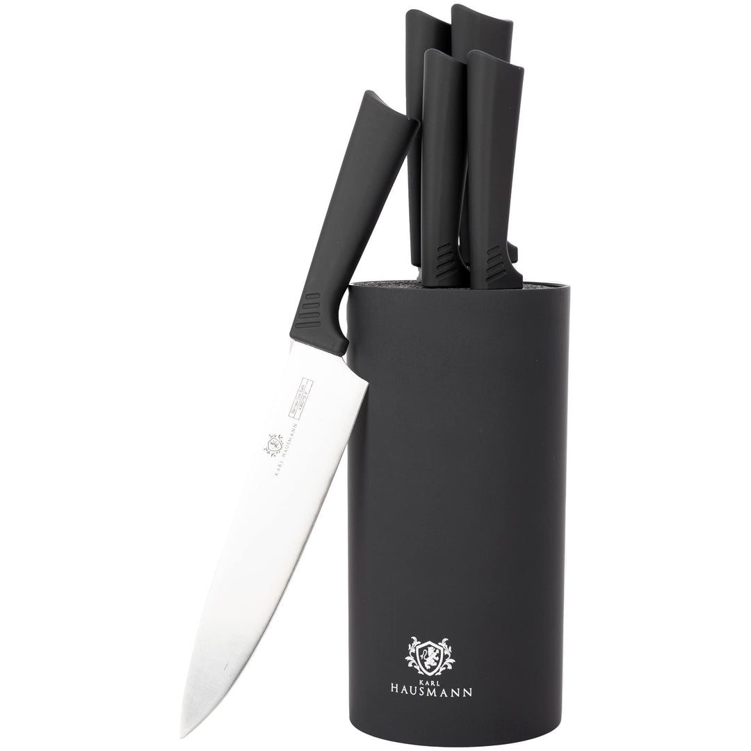 Messerblock mit Messer-Set - 6 teilig, Küchenmesser Set Edelstahl ink. Kochmesser, Brotmesser, Schäl