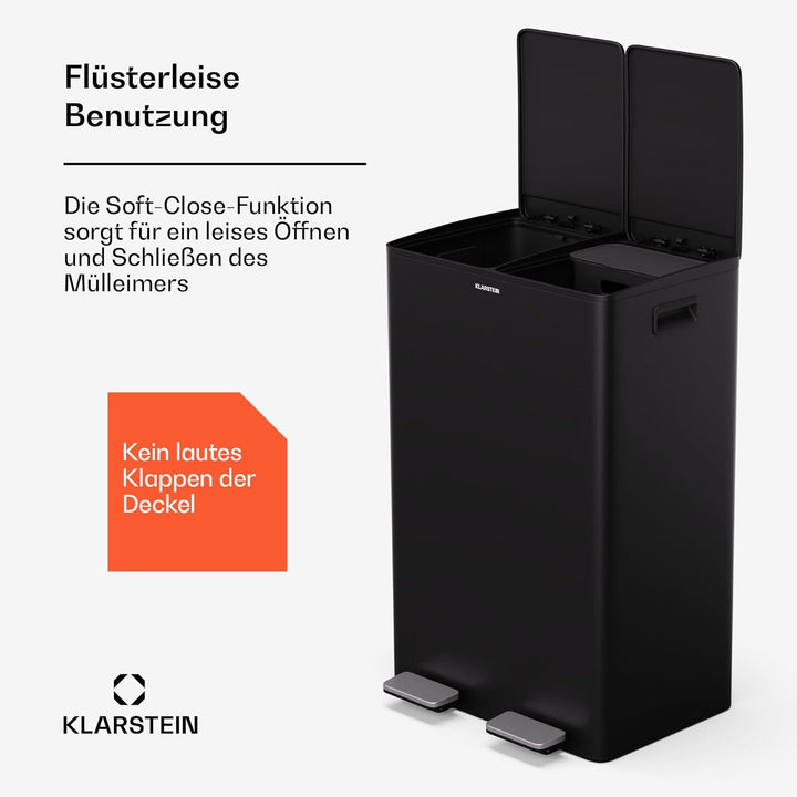 Klarstein EcoVista Mülleimer - 60L Abfalleimer mit 2 Fächern & 3L Kompostbehälter, Soft-Close, Edels