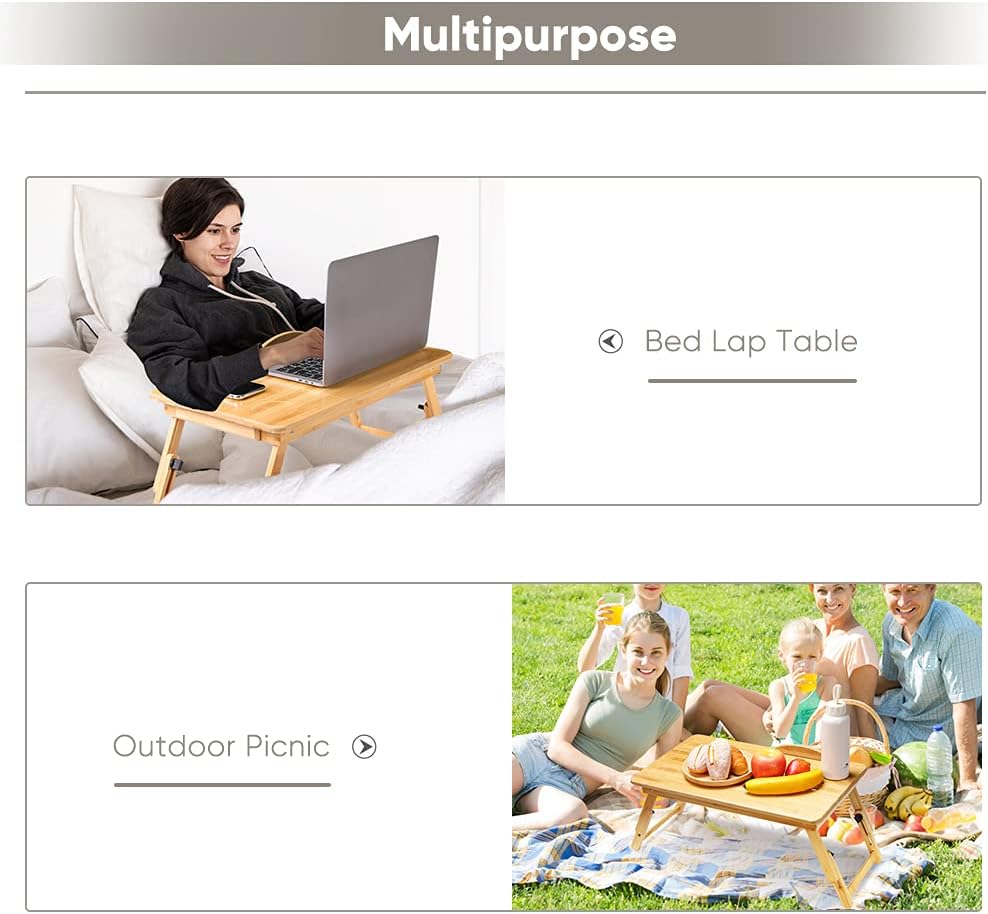 Laptoptisch für Bett, Klappbar Laptoptisch Fuer Sofa aus Bambus mit Belüftungslöchern und Anti Rutsc