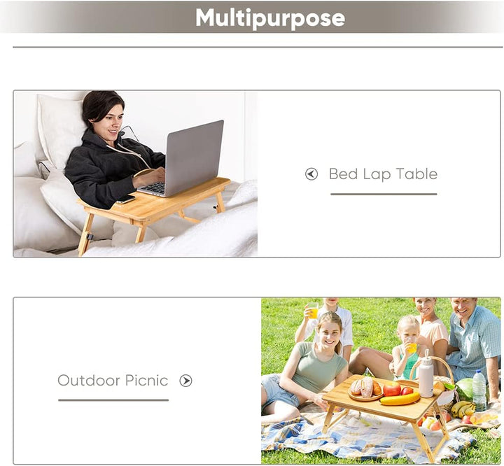 Laptoptisch für Bett, Klappbar Laptoptisch Fuer Sofa aus Bambus mit Belüftungslöchern und Anti Rutsc