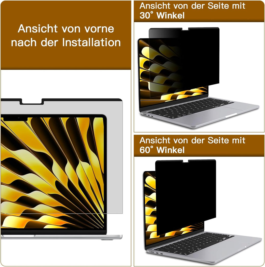 PYS Magnetischer Blickschutzfolie für MacBook Air 15" M2 Chip 2023 Sichtschutzfilter mit Webcam Schi