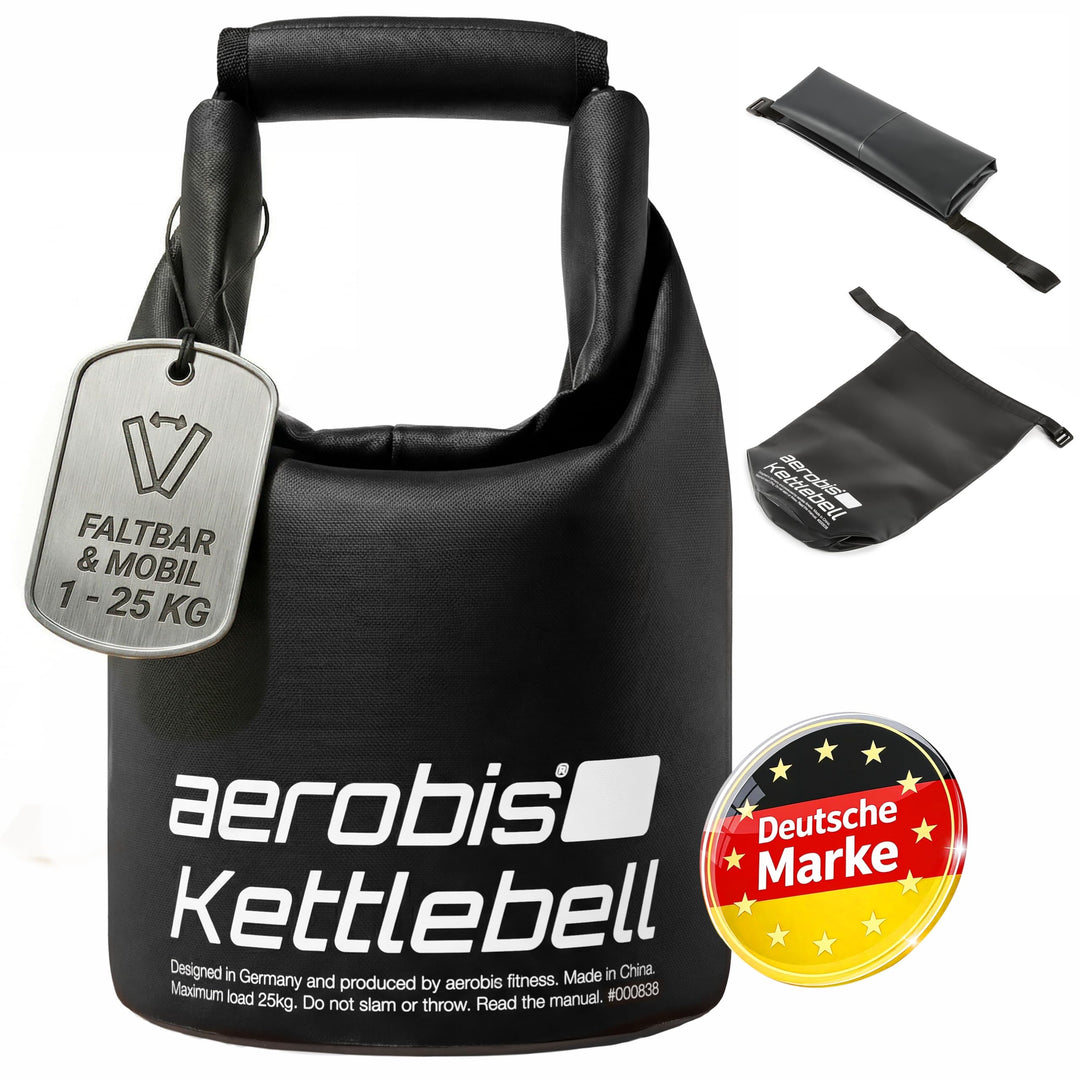 aerobis® Fitness Kettlebell | verstellbare Kugelhantel 1-25kg | variabel befüllbar mit Sand oder Sta