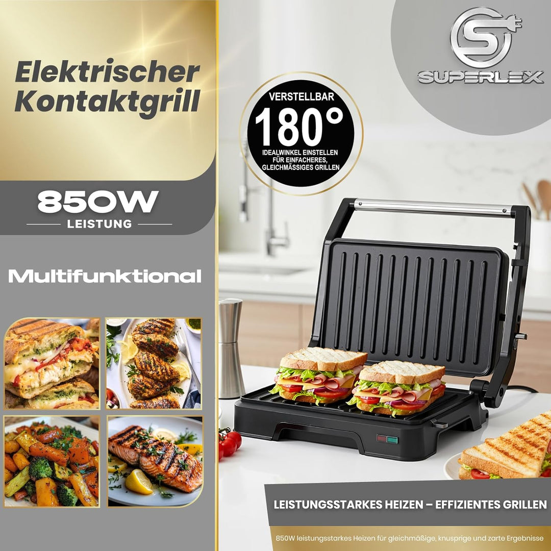 Sandwichmaker Kontaktgrill 2in1 Panini Grill 850W Elektrogrill Sandwichtoaster Mit Antihaftplatten K