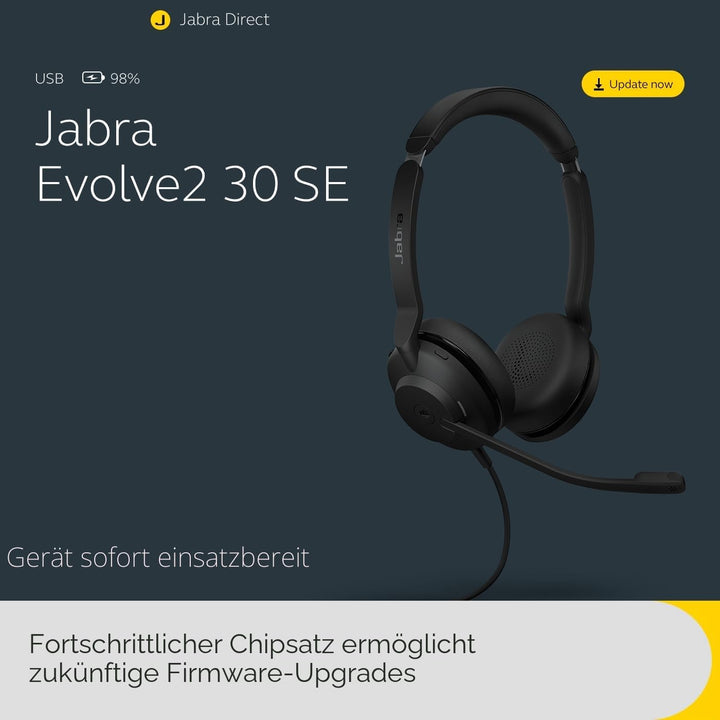 Jabra Evolve2 30 SE - Kabelgebundenes Stereo-Headset mit Geräuschunterdrückung und 2-Mikrofon-Techno